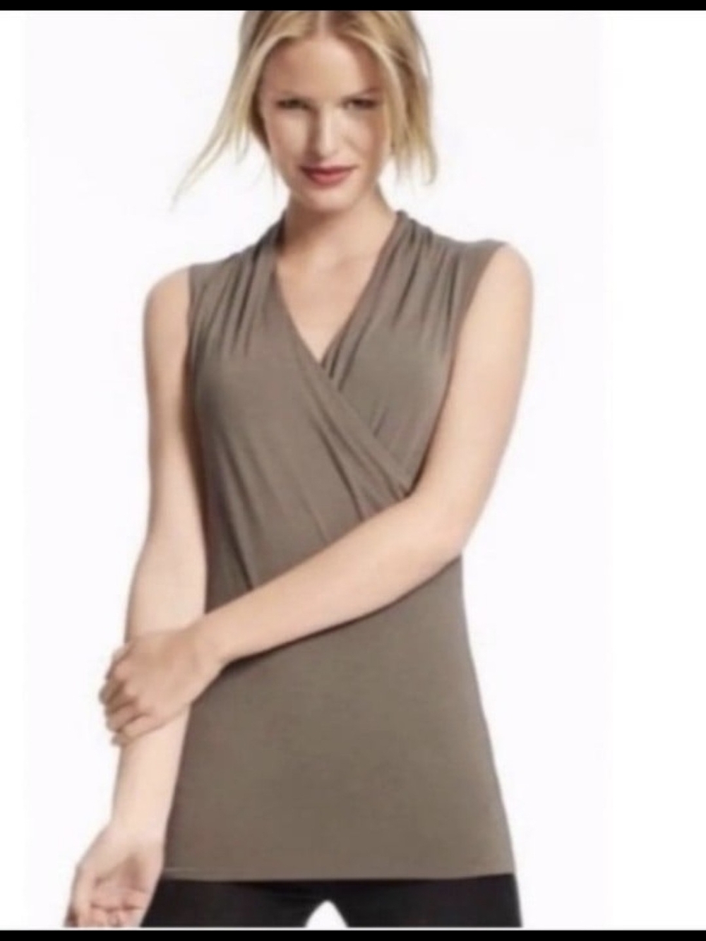 CAbi 622 Taupe Brown Sleeveless Faux-Wrap Tank Top in Taupe Brown - Small